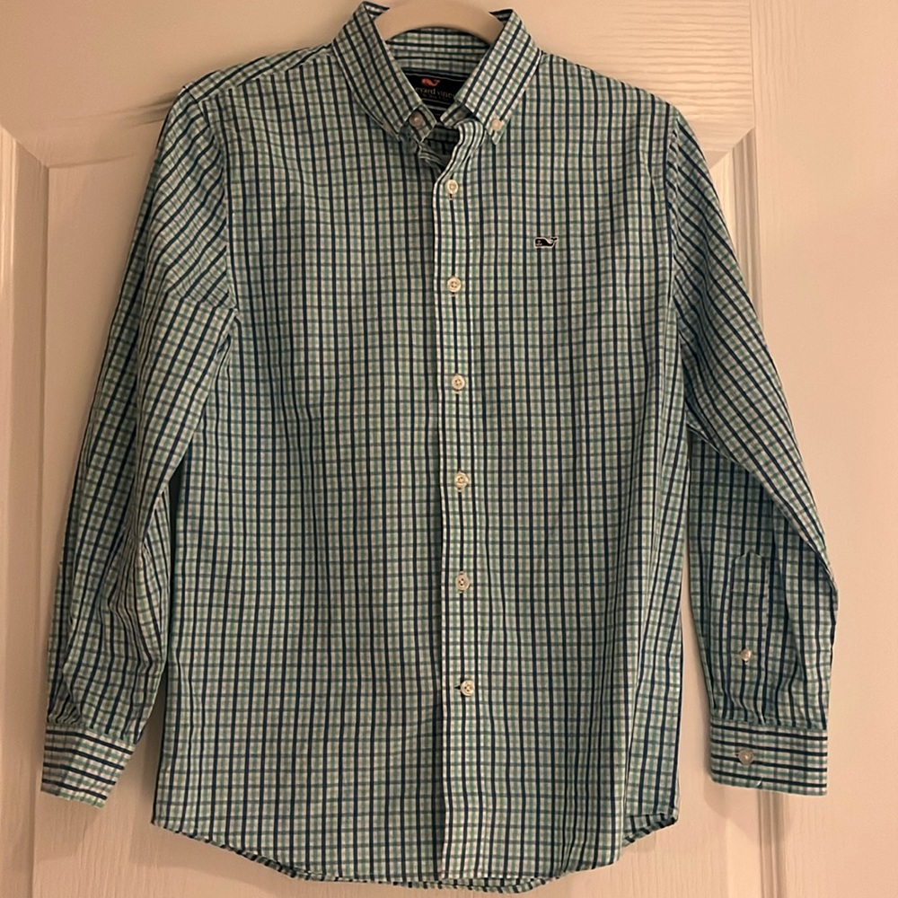 Vineyard Vines Whale Short Button Down Boys Size M (12-14)